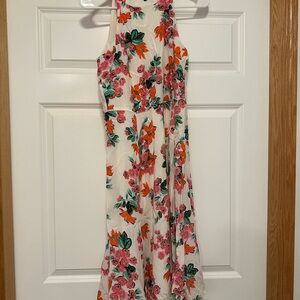 Ann Taylor White Floral Dress with Pink and Orange Accents